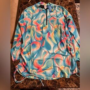 Halcurt Women’s Swim Rash Guard Top - Multicolor Swirl size 1X